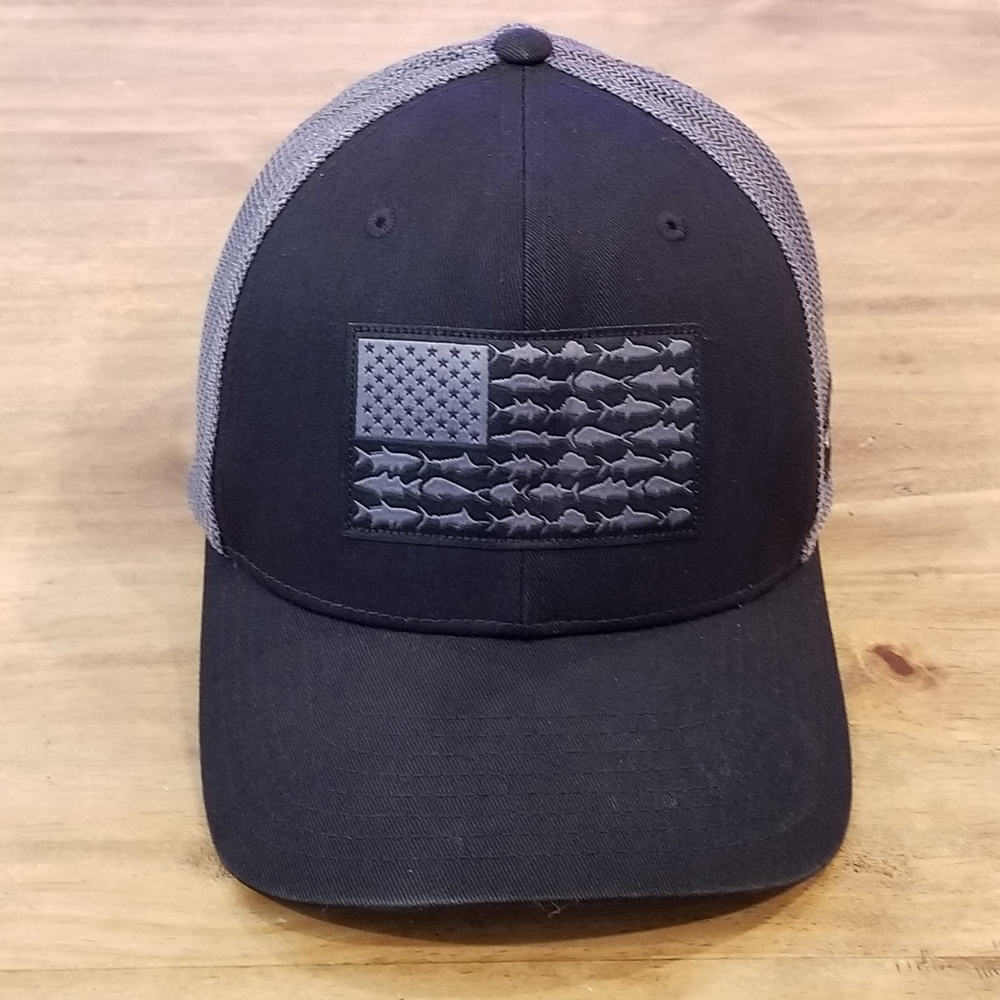 Columbia PFG Hat Size M/L Black Fish Flag Logo Fishing Mesh Back